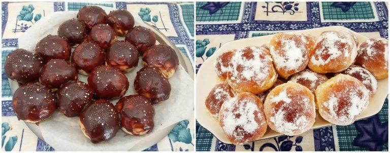 Повітряні домашні булочки в шоколадній глазурі та пудрою
