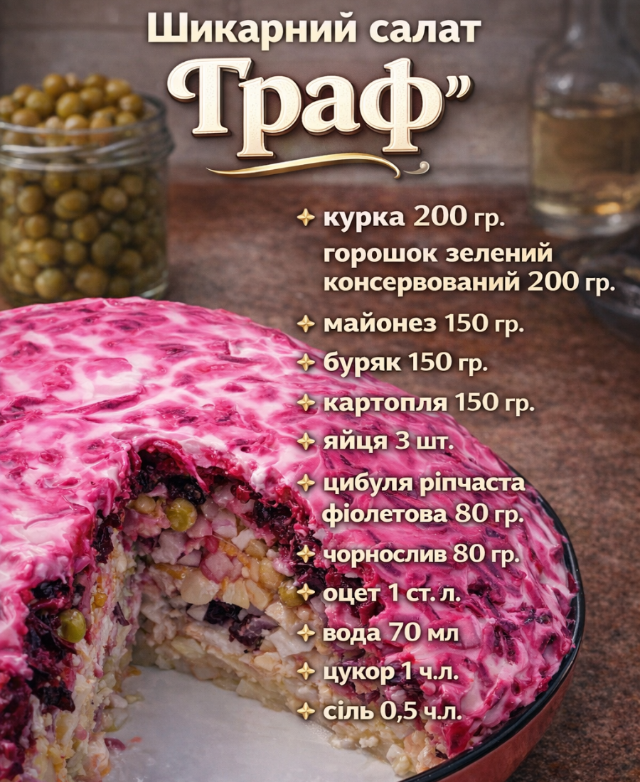 Шикарний салат “Граф”: рецепт на будь-яке свято і не тільки, дуже смачно виходить