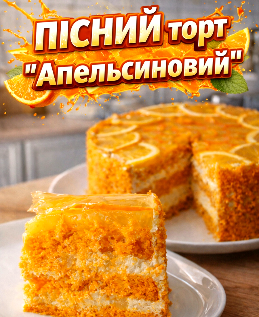 ПІСНИЙ торт “Апельсиновий” – ароматний, помірно вологий, з двома видами кремів, що доповнюють один одного, стане окрасою будь-якого столу
