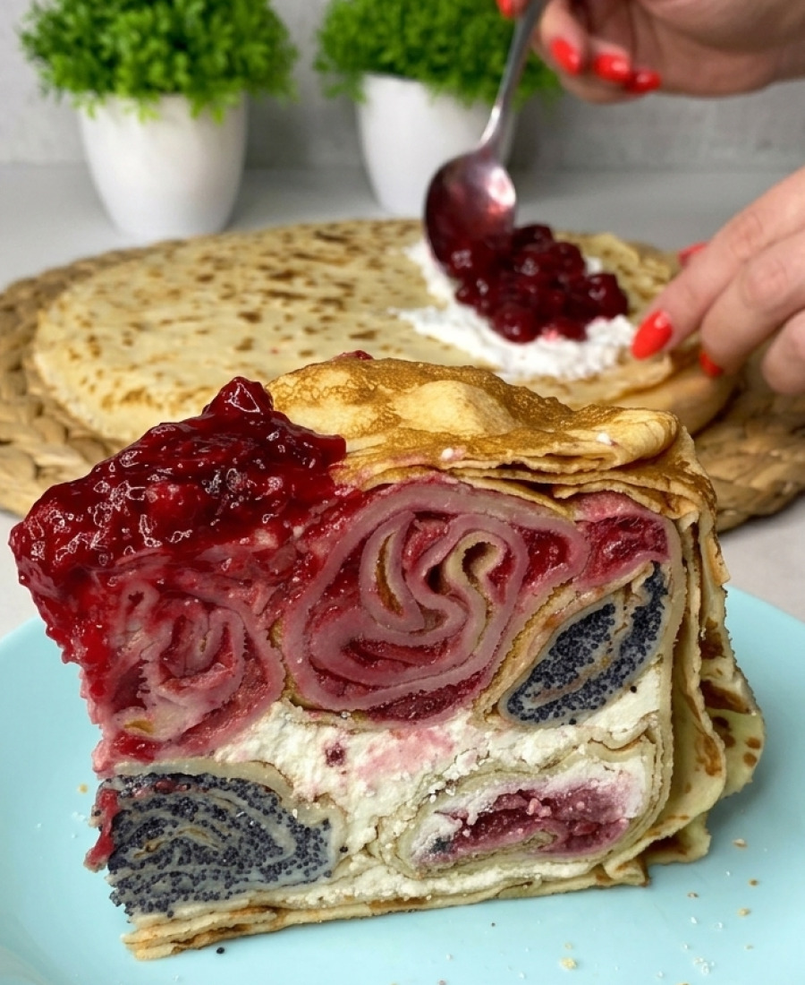 Готуємо простий “Млинцевий торт” без духовки: поєднання маку, вишні і сирного крему в одному торті – неймовірна смакота, яка сподобається всім