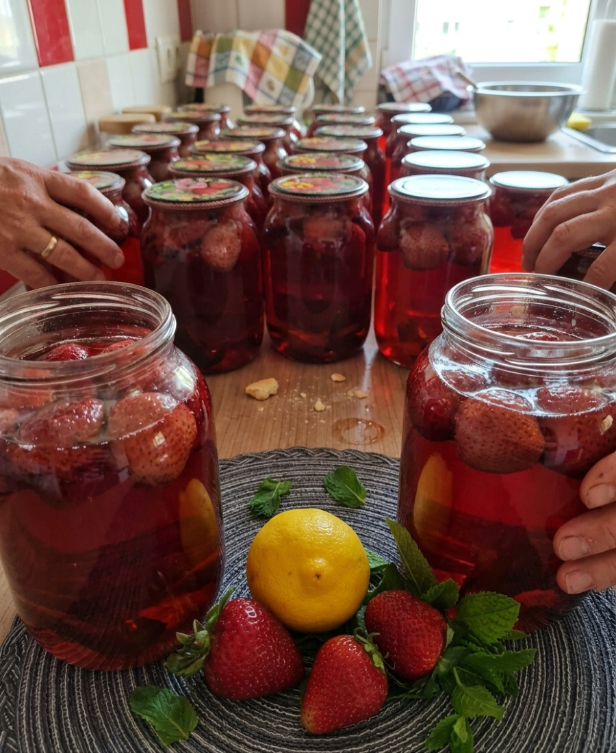 Полуничний мохіто на зиму 🍓🍋. Смачний компот з лимоном і м’ятою 🌿