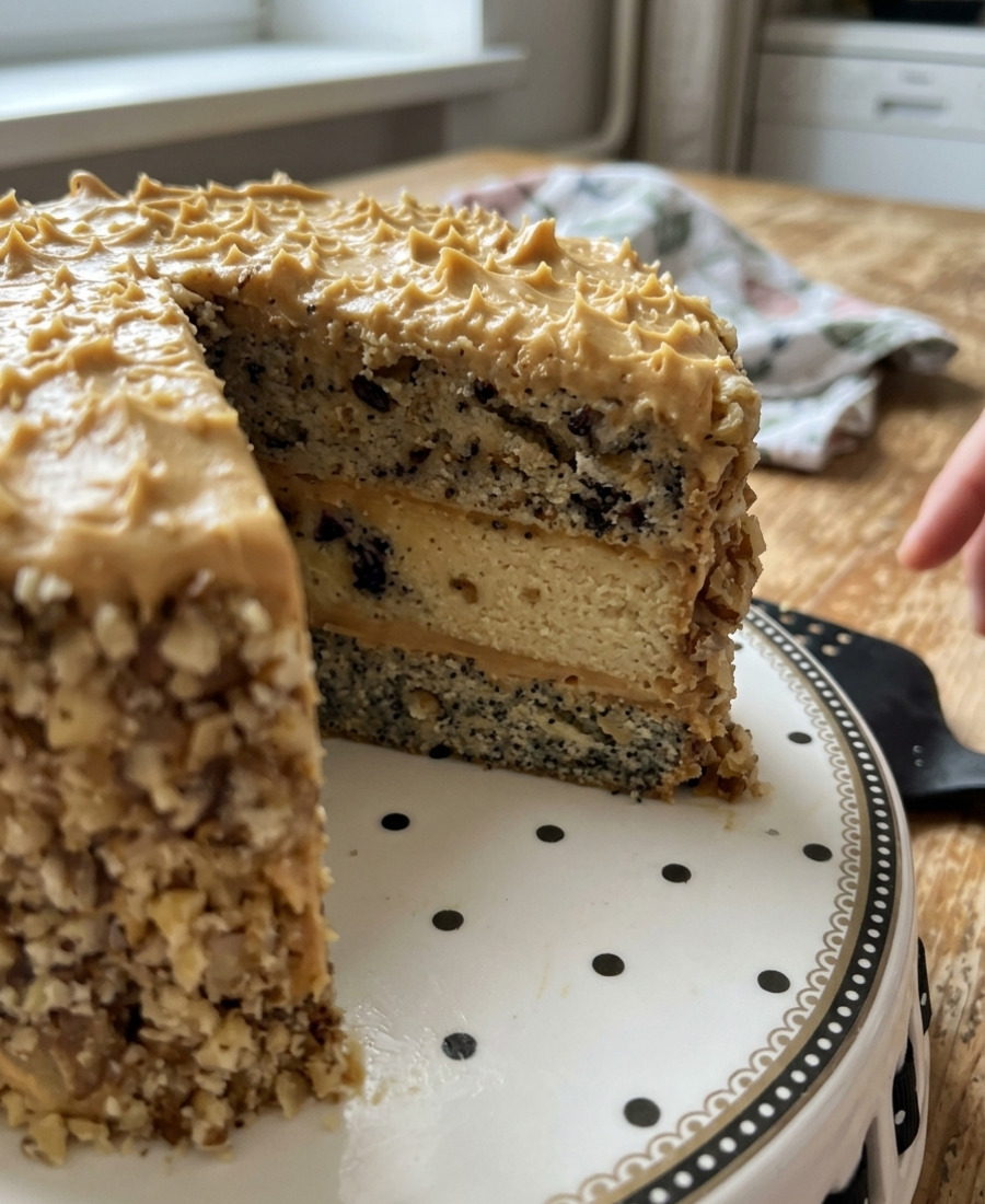 Торт “Жіноча примха” на 3 коржах: маковий, горіховий та з чорносливом