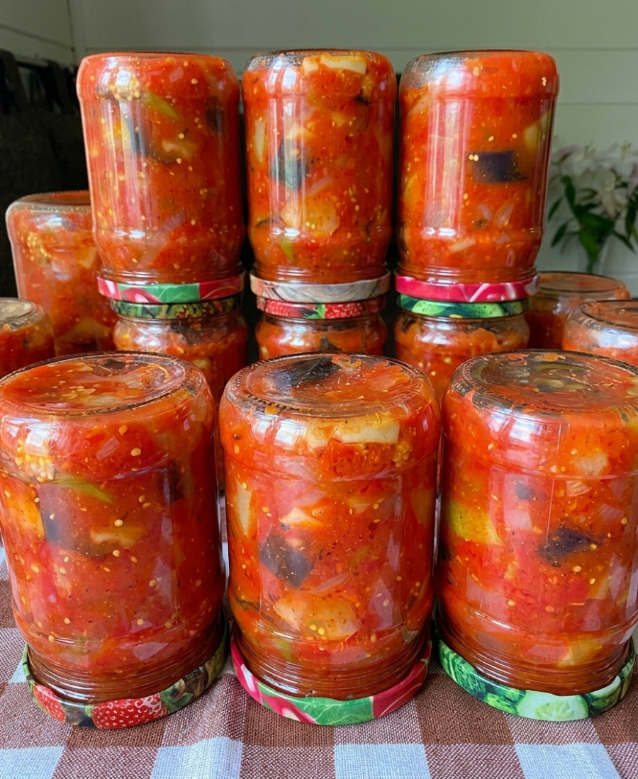 Мій улюблений салат з баклажанами і кабачками в томаті на зиму. Готувати просто – виходить смачно